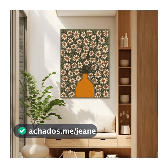 Quadro Decorativo Margaridas e Vaso Laranja 60x90 Tela Canvas Grande Pronto Para Pendurar Sala Quarto