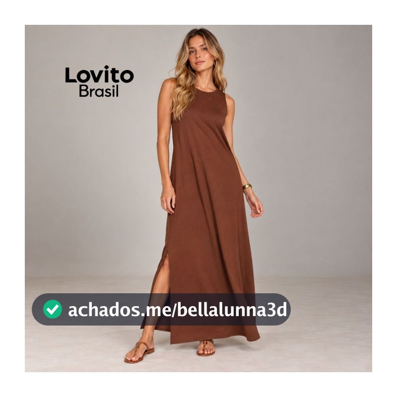 Lovito Vestido Regata Algodão Longo Básico Feminino DRB947BRL977