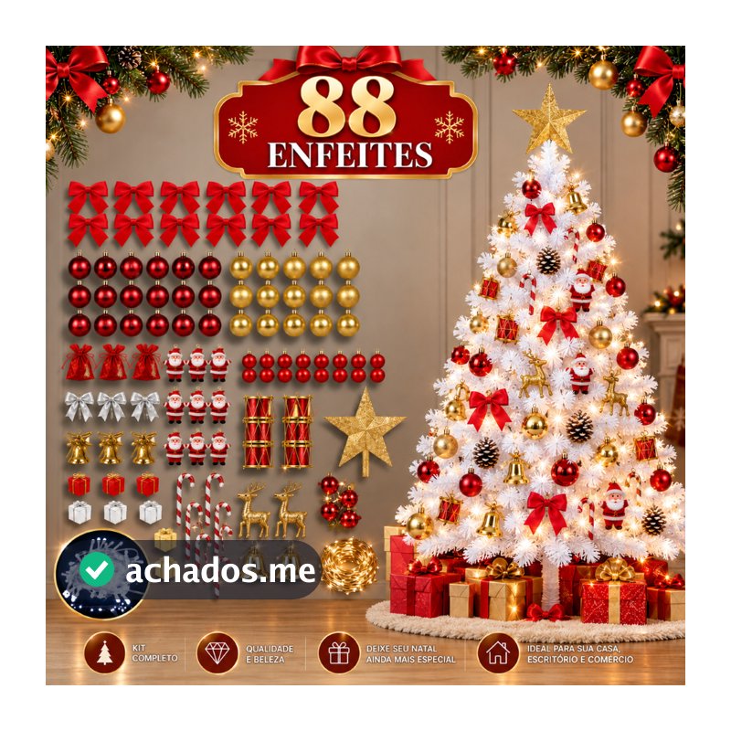 Arvore de Natal Enfeitada BRANCA 120cm Decorada Pinheiro Média Promoção Decoração