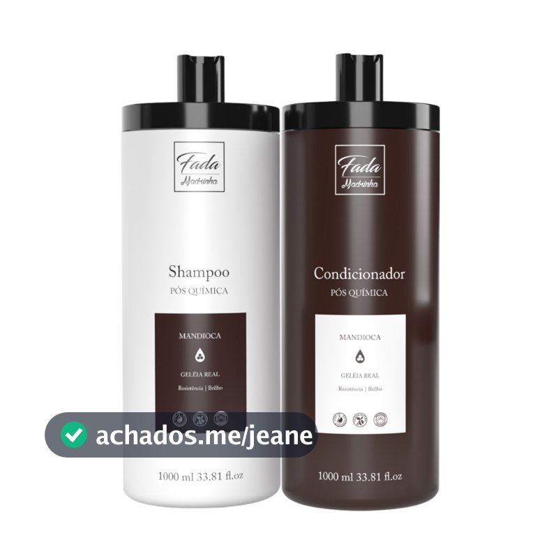 Kit Fada Madrinha Shampoo Sem Sal Condicionador Leave-in 1L Pós Química Tratamento Mandioca