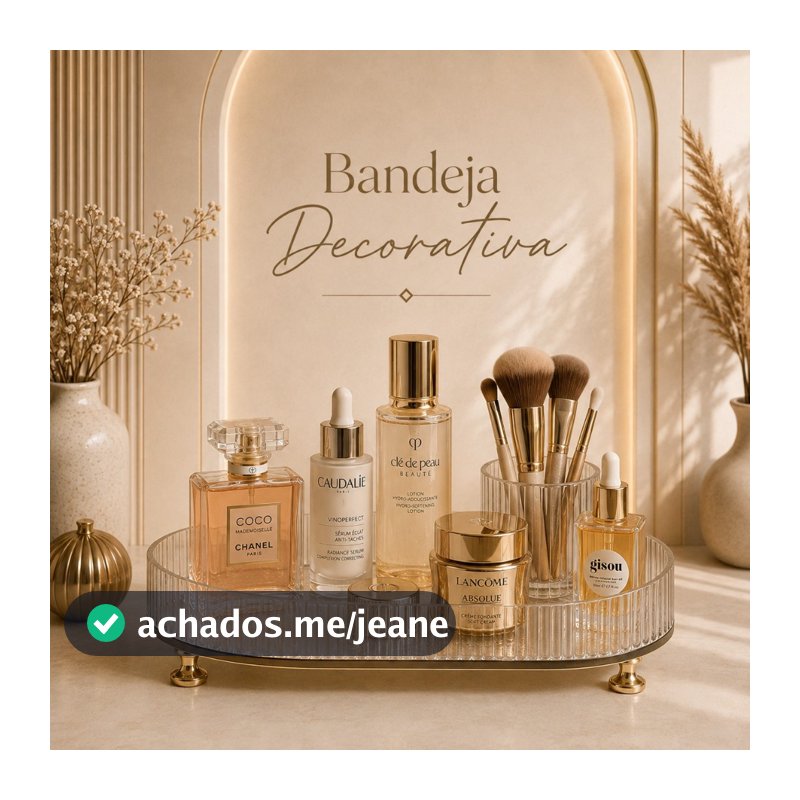 Bandeja Acrílica com Pés Dourados Organizador de Maquiagem Perfumes Joias Cosméticos Porta Objeto Transparente