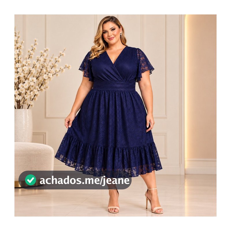 Vestido Midi Feminino Tule Manga Lenço Decote V com Babado Moda Evangélica