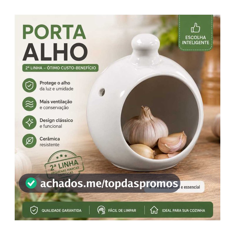 Porta Alho Cerâmica Branca Decorativo 2ª Linha Ventilado Cozinha Resistente e Moderno