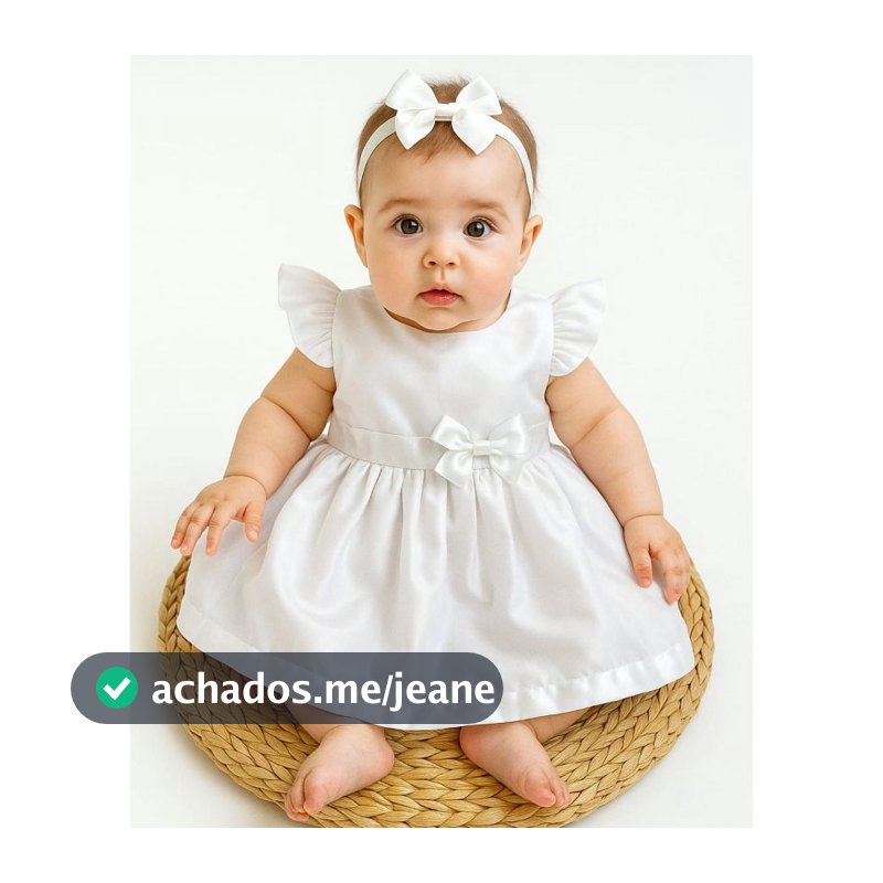 Vestido de Batizado Alice para Bebe Menina Acompanha um Lindo Laço Tamanhos P e M