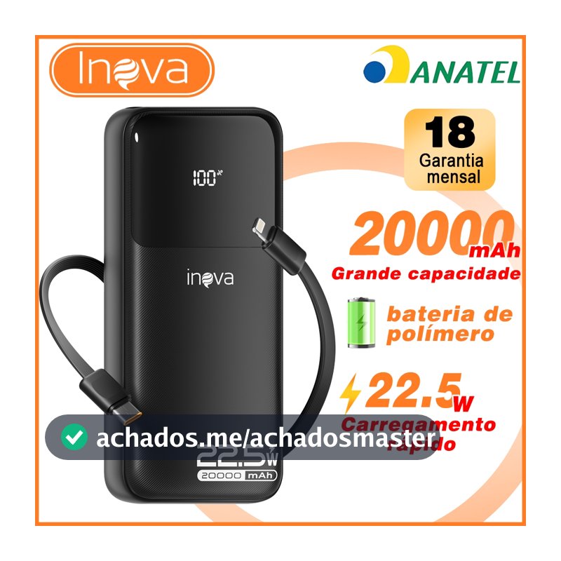 INOVA power bank 20000 mah turbo Carregador Portátil Universal Original Com cabo de dados 10000mAh
