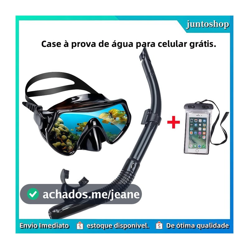 Kit Máscara Mergulho Snorkel Óculos Respirador Profissional Adulto Praia Piscina Ajustável Silicone+Celular case