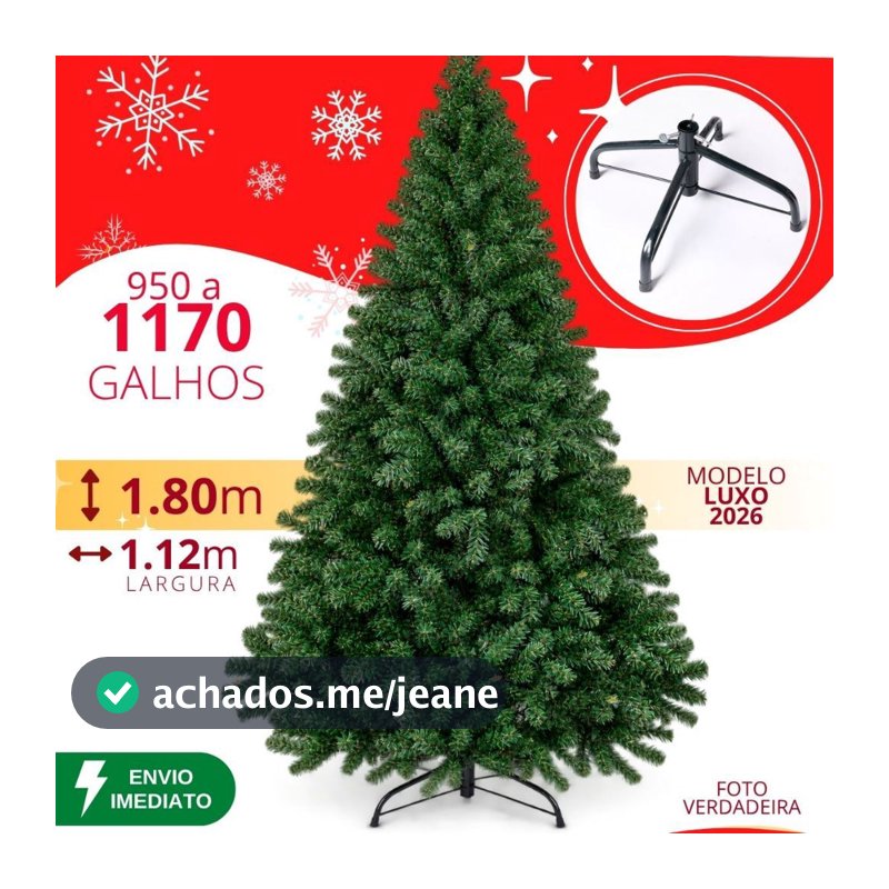 Árvore de Natal 1.80 cm 1170 Galhos a 950 Super Cheia Grande Luxo Decoração de Natal 2026