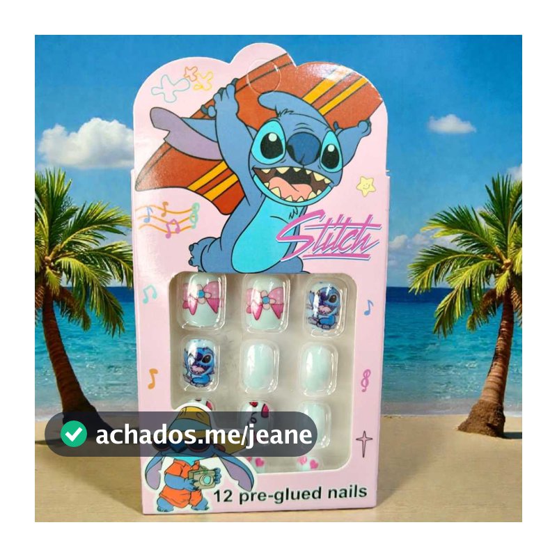 Unha Postiça + Adesivo unhas decoradas Anime Lilo Stich unha para meninas
