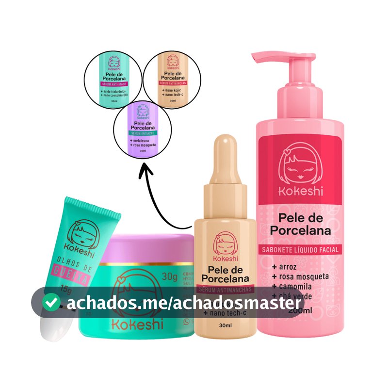Kit Kokeshi Skin Care Limpeza de Pele Completa + Sérum 30ml (Antiacne,Anti-idade ou Antimanchas)