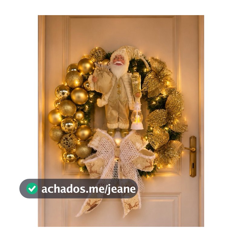 ✨ Guirlanda de Natal Luxo com Papai Noel Dourado e Luz LED ✨