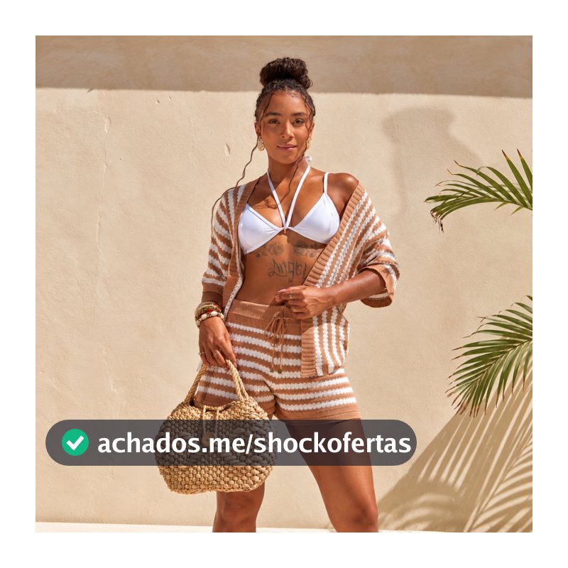 Conjunto Feminino Kimono e Shorts Tricot Crochê Saída de Praia Moda Verão Resort