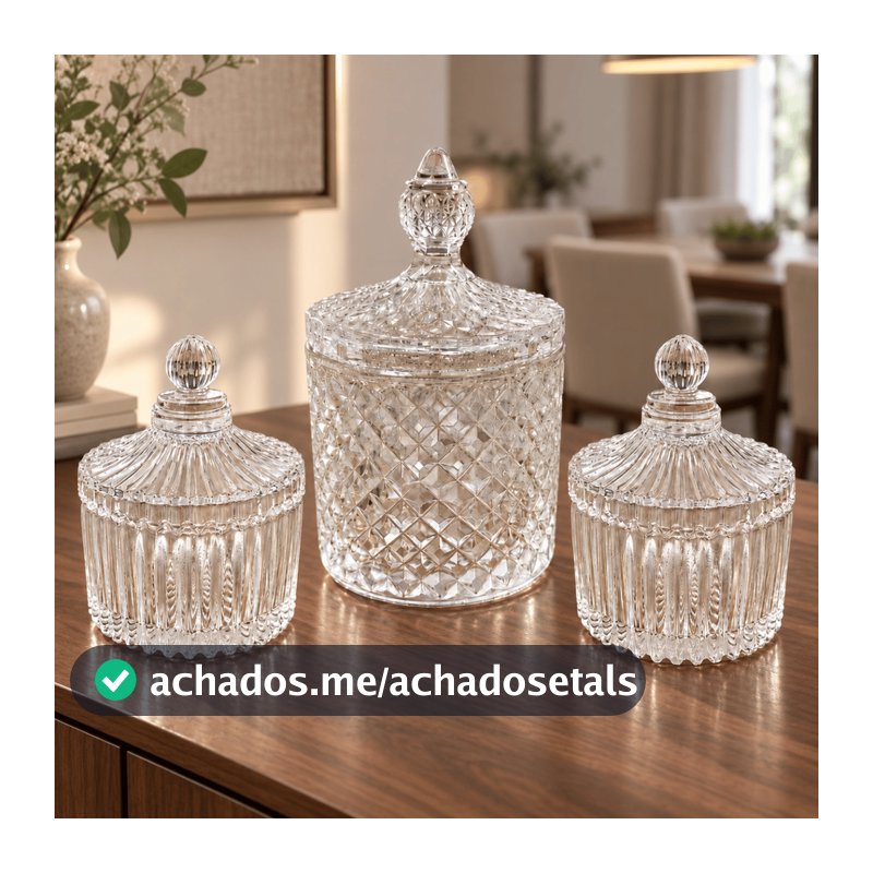 Kit 3 Peças - 2 Bombonieres CARROSSEL + 1 Potiche ABACAXI Vidro - Potes Doces Festa Mesa