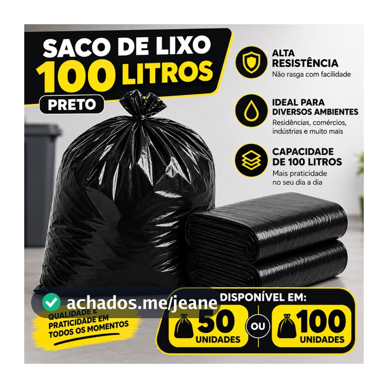Saco de Lixo 100litros Pacote com 100 ou 50Unidades