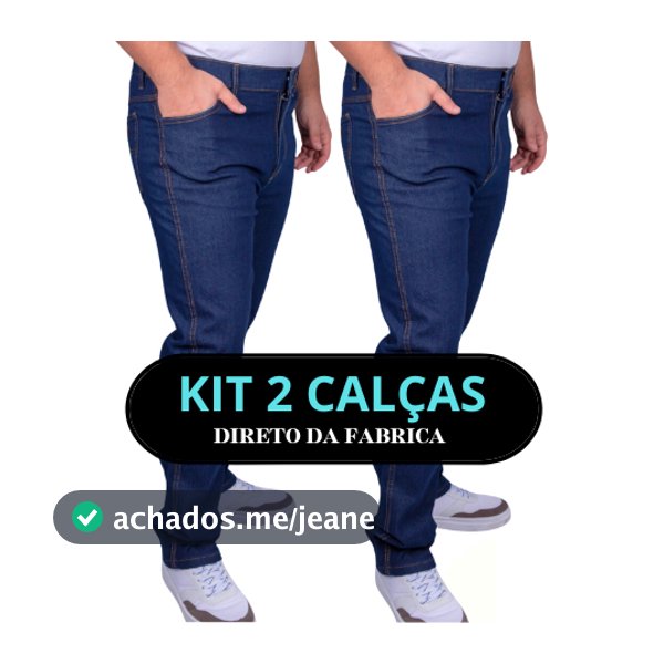 Kit 2 Calças Jeans Masculina Elastano Lycra Azul Escuro Preta Reta
