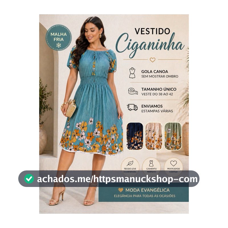 Vestido Feminino Ciganinha Malha Fria Liganete Casual Moda Evangelica Elastex Na Cintura Tamanho Único