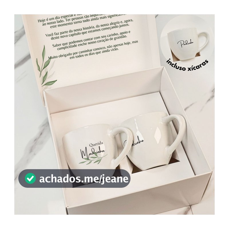 Caixa com Xícara de porcelana para padrinhos de casamento personalizada