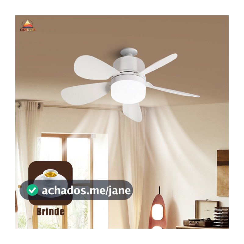Ventilador de Teto com Luz para Pequenos Espaços Controle Remoto Instalação Fácil Silencioso Bivolt