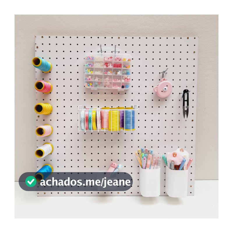 Painel Organizador Pegboard 60x60 Branco + 10 Ganchos de 5cm