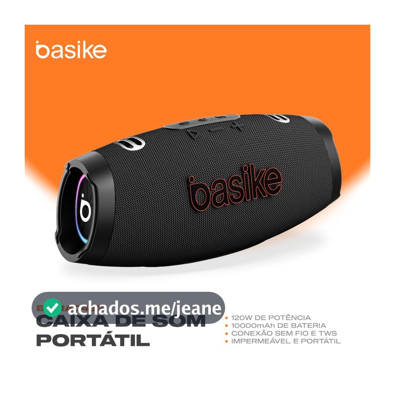 Caixa de Som Portátil Basike 120W Graves Potentes Bluetooth 10000mAh IPX6 À Prova D'água Luz RGB TWS