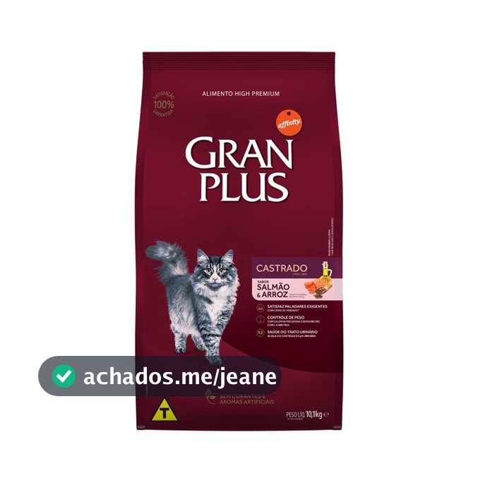 Racao Gran Plus Gatos Castrados Salmao E Arroz 10,1kg
