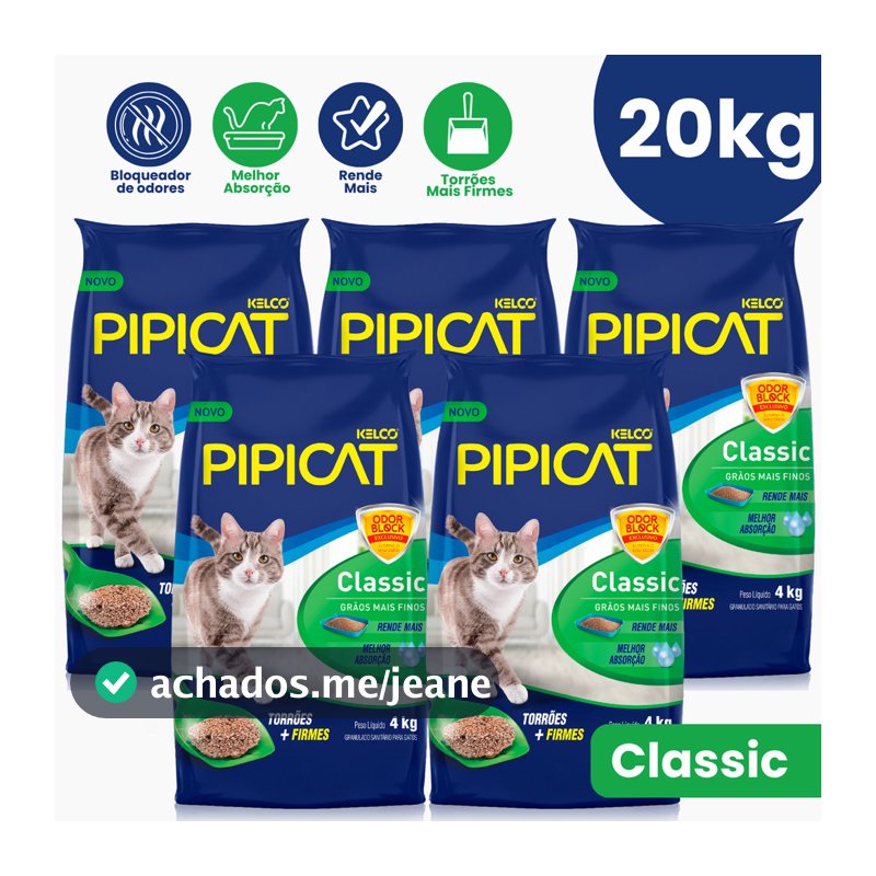 Kit 5 Areia Sanitária Kelco Pipicat Classic - 4Kg