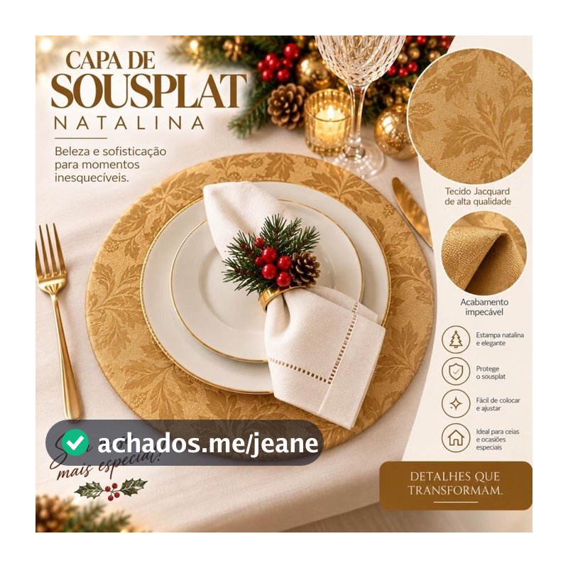 6 Capas para sousplat Mesa Posta Tecido Jacquard jogo americano Natalino Reveillon Aniversário Casamento