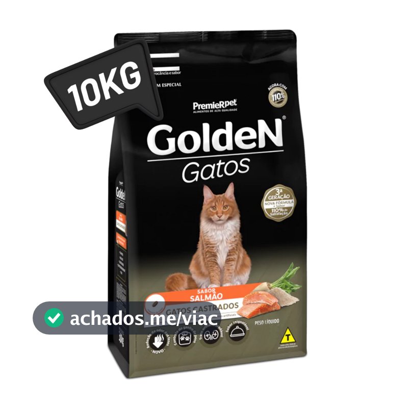 Ração Golden para Gatos Castrados – Sabor Salmão – 10,1kg