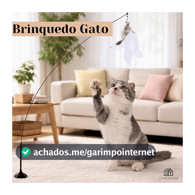 Brinquedo Interativo Varinha Pena Com Ventosa Com Sino Fixa No Chão Parede Para Gatos Adultos e Filhotes