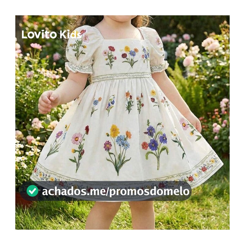 Lovito Kids Vestido Casual com Estampa Floral Drapeado Primavera/verão Branco para Meninas L192AD013