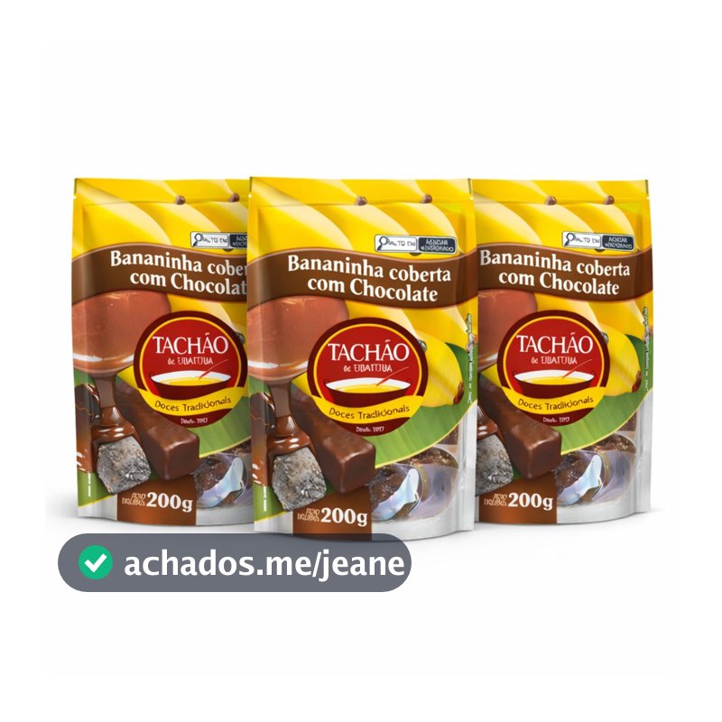 Kit 3 Bananinha coberta c/ Chocolate TACHÃO DE UBATUBA 200g