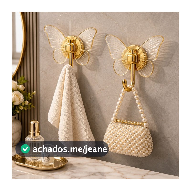 Kit 4 Ganchos Multiuso Adesivos Borboleta Dourado – Suporta até 5kg