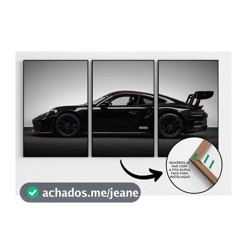 Quadro Decorativo 3 Peças Carro gt3rs Sala Estar Decoração Casa