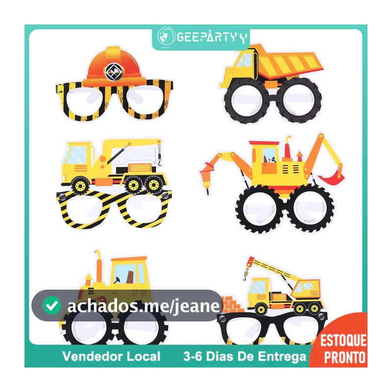 GeeParty 6 Pcs Óculos de Papel e Decoração de Face para Festa de Aniversário de Construção para Crianças