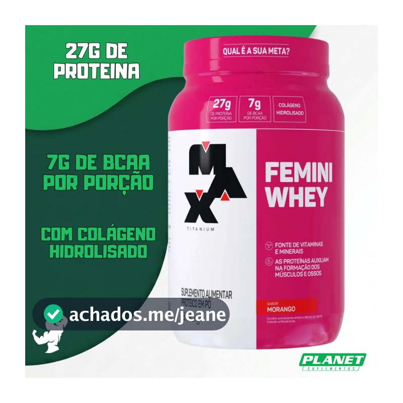Femini whey 900g max titanium whey protein ganho muscular