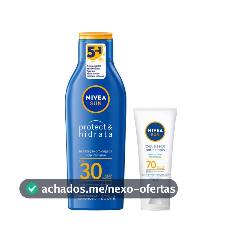 NIVEA KIT SUN Protetor Solar Protect & Hidrata FPS30 200ml + NIVEA SUN Facial Toque Seco Antissinais FPS70