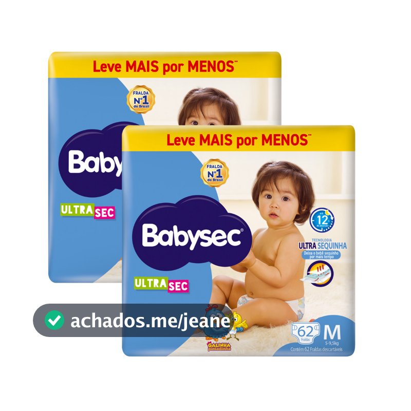 2x Fralda BabySec Hiper M 62un Ultrasec Galinha– Proteção por Mais Tempo Leve mais Pague Menos
