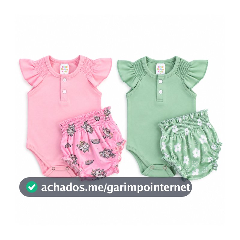 Kit 4 Peças Roupa Bebê Menina 2 Conjuntos Body Babado Shorts Cobre Fralda Verão Suede Sortido