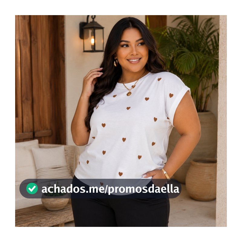 Blusa Feminina Manga Japonesa Coração Estampado Plus Size