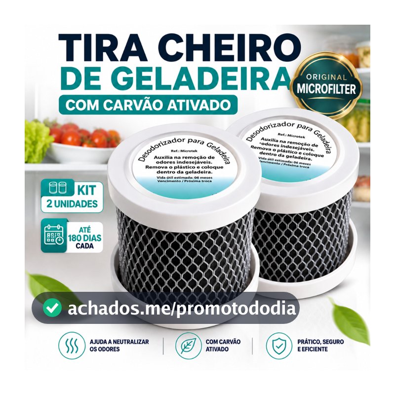 Kit 2 Tira Cheiro Geladeira Desodorizador Anti Odor Carvão Ativado O Original Microfilter
