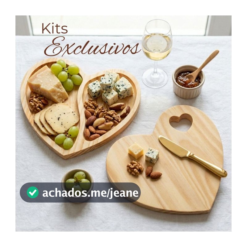 Kit Tabua de Frios e Petisqueira Coração para Servir e Decorar Mesa Posta