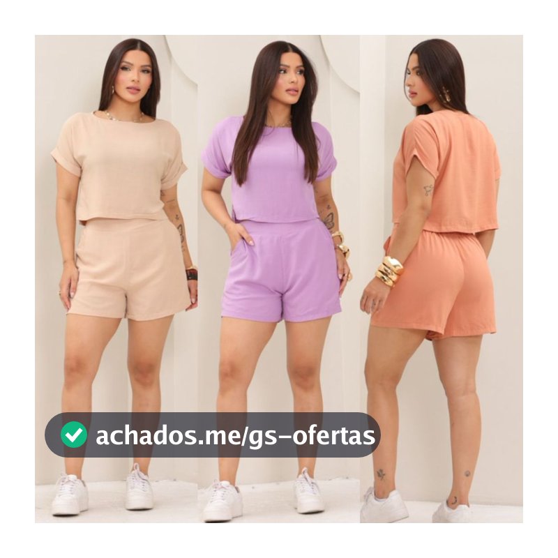 Conjunto Feminino Alfaiataria Shorts e Blusa Elegante Casual Confortavel Cropped Shorts Cintura Alta Premium