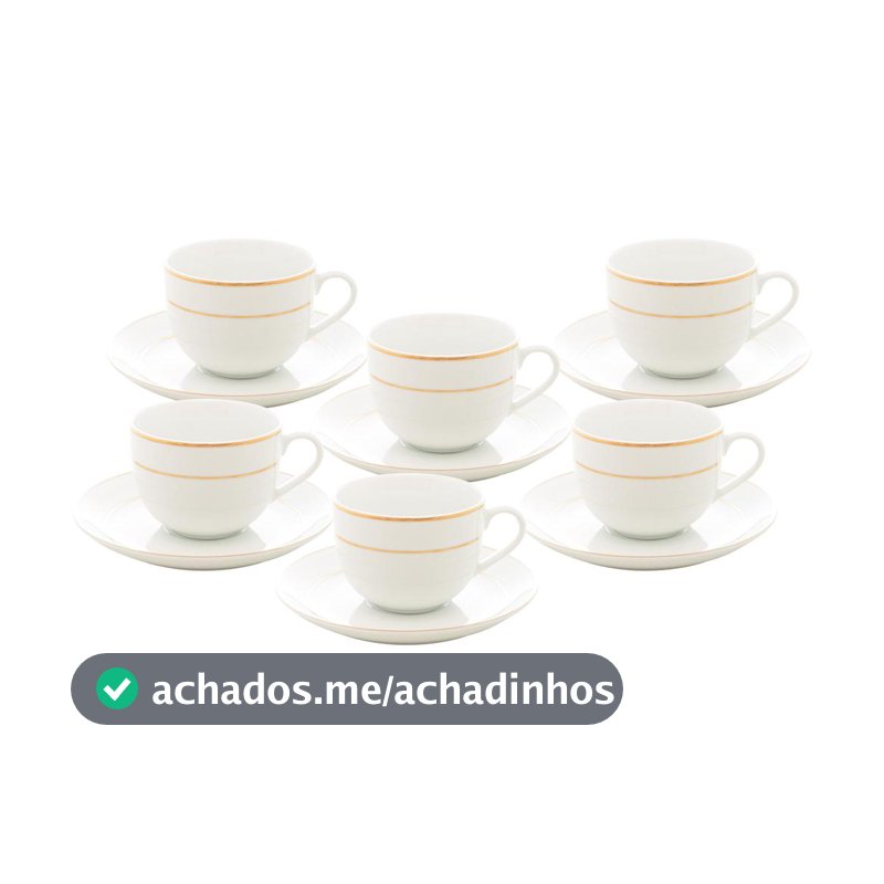 6 Xícaras de Chá Wolff de Porcelana com Pires