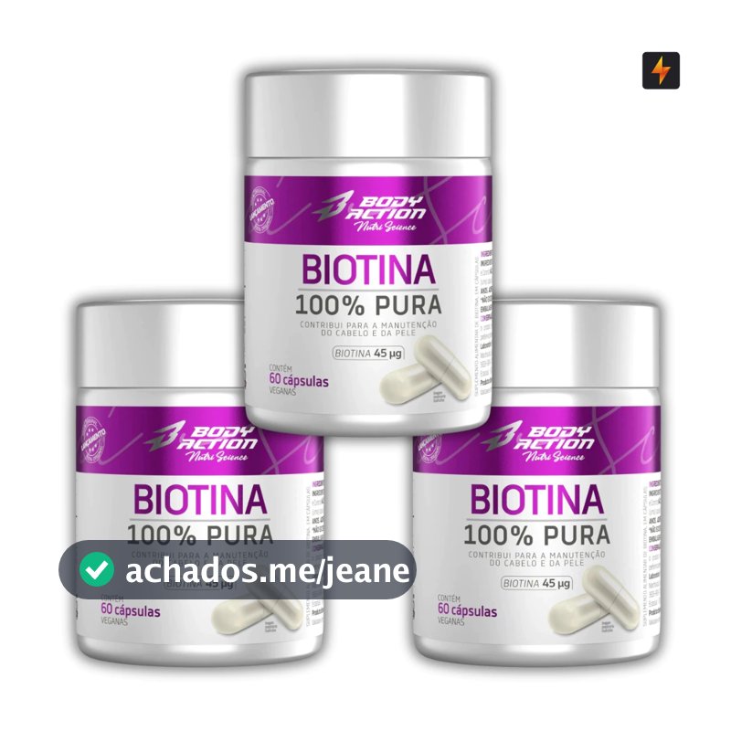 Kit 3x Biotina 100% Pura 60 Cápsulas Manutenção da Pele, Cabelo e Unha - Body Action
