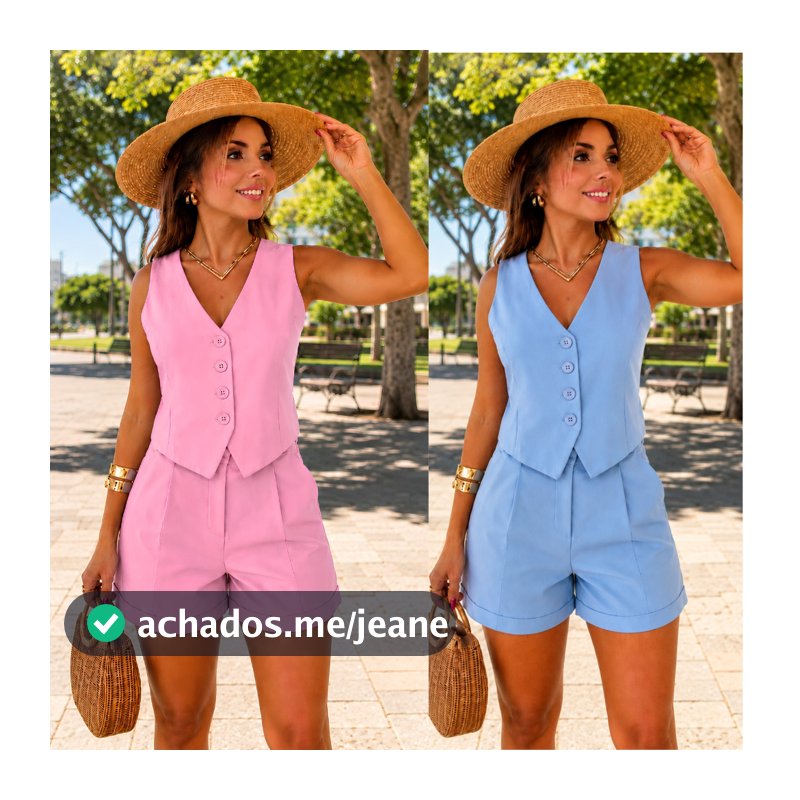 CONJUNTO FEMININO SHORT E COLETE  SOCIAL EN ALFAIATARIA  LOOK LEVE e  ESTILOSO