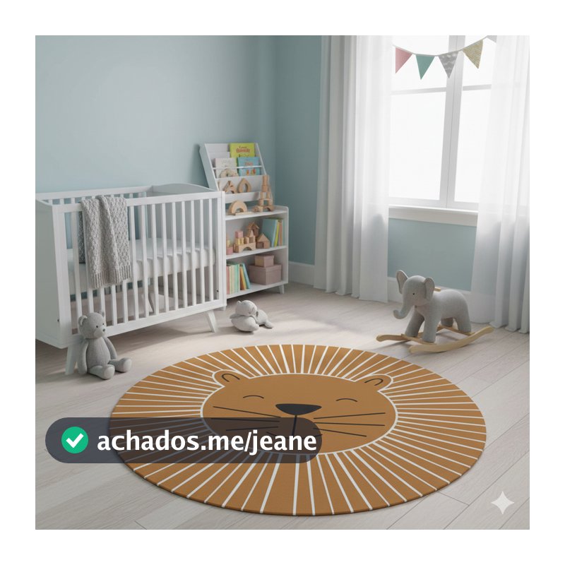 Tapete Infantil Decorativo, Redondo, 1,20m - Leão Safari