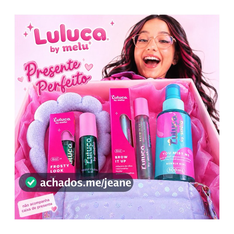 Kit Luluca by Melu Azul Candy Presente Completo Edição Limitada Body Splash Creme Gloss Máscara + Tiara Nuvem