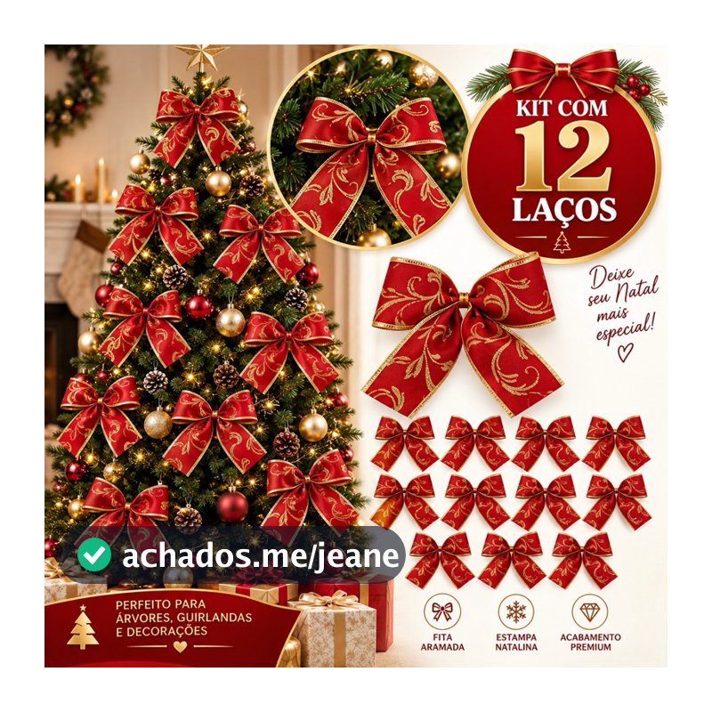 Laço de Natal Árvore Vermelho Fita Decoração Natalina