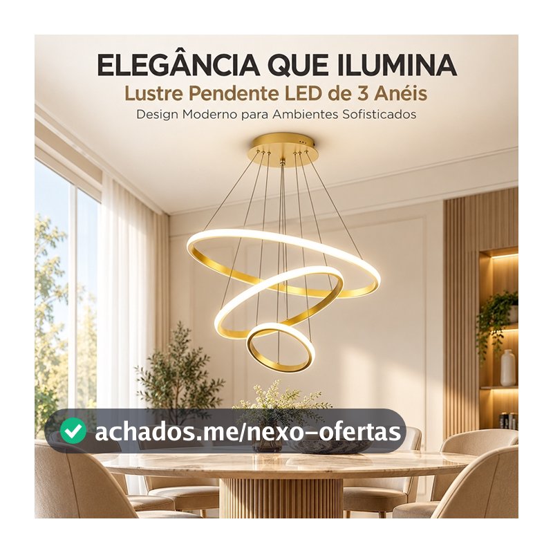 Pendente LED Três Anéis Moderno p/ Sala e Quarto – Decoração Elegante e Tendência -（110V-220V）Universal