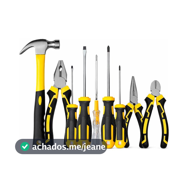 Kit Jogo de Ferramentas Alicate Martelo Chave De Fenda Philips Testador de Voltagem 9 Peças