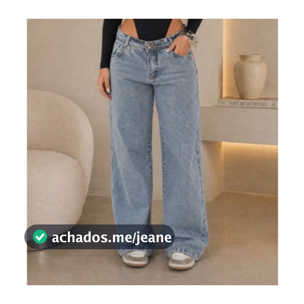 Calça Jeans Wide Leg Feminina Marmorizada Pantalona Boca Larga Cintura Alta Confortável Sofisticada